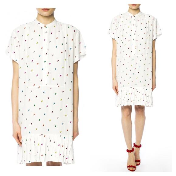 Paul Smith Ice Cream Mini Dress Medium Motif Black Pleated Rainbow Shirtdress - Picture 2 of 14